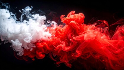 Ethereal dance of white  red smoke