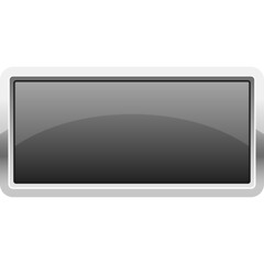 A realistic 3d render of a gray glossy button with a metallic silver border on a transparent background