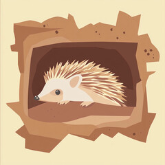 Cute hedgehog peeking out from burrow with warm earthy tones