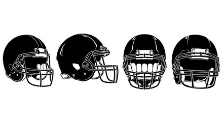 American Football Helmets Black Silhouette Icon Set
