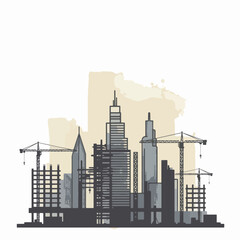 Obraz premium Cityscape construction site with cranes and buildings under development in progress.