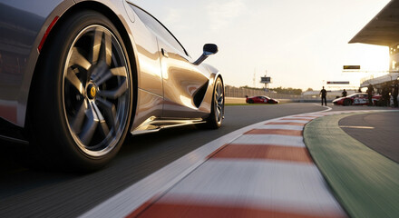 Luxury Sports Car in Motion on Race Track