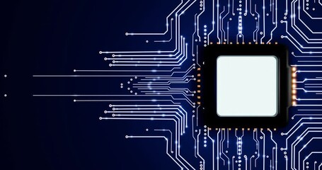 Electronic circuit pattern. Printed circuit board or PCB pattern. Trace lines in blue on a dark technology background. The Integrated Background texture, chip circuit board technology. 3d rendering - Powered by Adobe