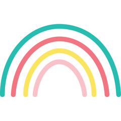 A Simple Colorful Rainbow Illustration with Teal Pink Yellow and Light Pink Arcs on a Transparent Background
