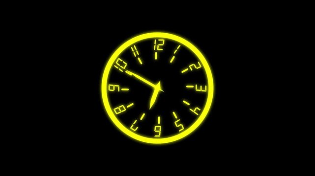 Digital neon yellow clock face on a black background showing time