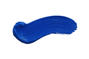 Blue paint brush stroke creating an abstract smear texture, cosmetic swatch or artistic background element on transparent