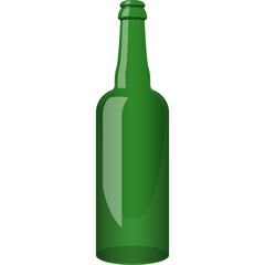 A Simple Green Glass Bottle Standing Tall Against a Transparent Background With Smooth Reflections Capturing the Bottle's Shiny Surface