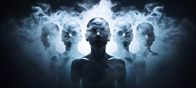 a light Nine head Hidra , coming out of the smok,generative AI