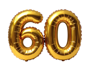 Celebrate a dazzling 60th milestone with these shiny gold balloon numbers for invitations, banners, and party decorations