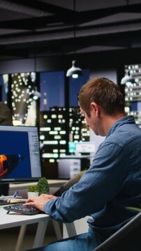 Vertical Video Game developer utilizes AI generated program to design spaceship station using deep learning, futuristic environment enhanced by machine learning based solutions and cloud computing