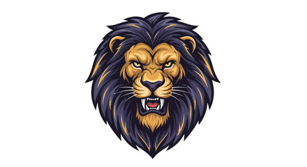 Illustration of a fierce lion head with detailed mane, showing teeth and an intense expression.