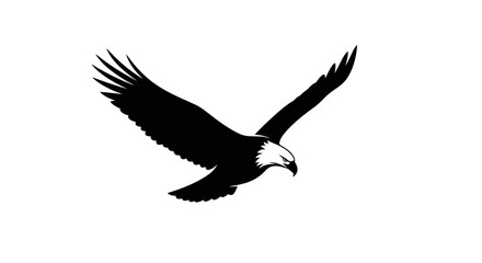 Fototapeta premium Silhouette of an eagle soaring with wings spread, isolated on white background.