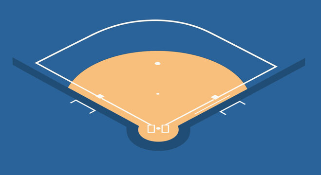A baseball field is depicted in a simple, flat vector illustration against a blue background.