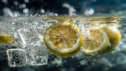 Lemon and Ice Splash &mdash; Refreshing Summer Drink Concept
