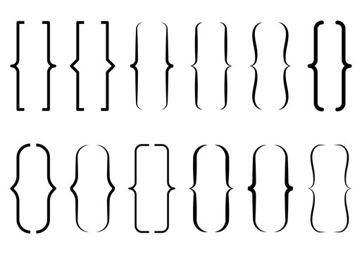 Braces or text brackets icon collection. Set of linear curly quote box frames. Bracket boxes and quotation