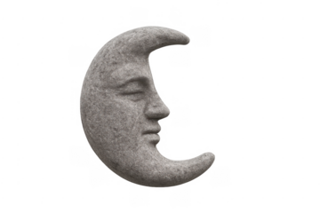 Crescent moon man face stone sculpture sleeping