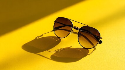 Sunglasses on Yellow Background with Shadow