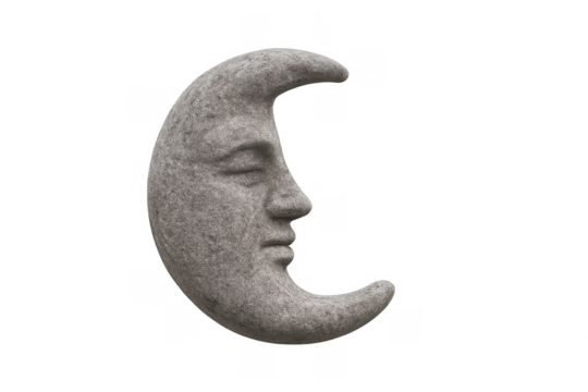 Crescent moon man face stone sculpture sleeping