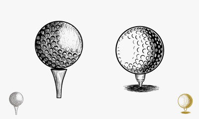 Vector hand drawing drawn illustration of golf ball on tee and grass.
