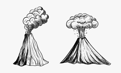 Sketch of two volcano. Hand drawn illustration converted to vector