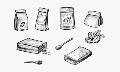 Vector set Coffee Packaging Package Bag Isolated on White Background