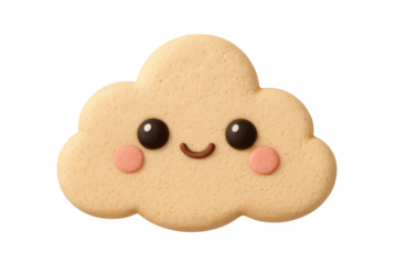 Smiling cloud cookie with cute face on transparent background