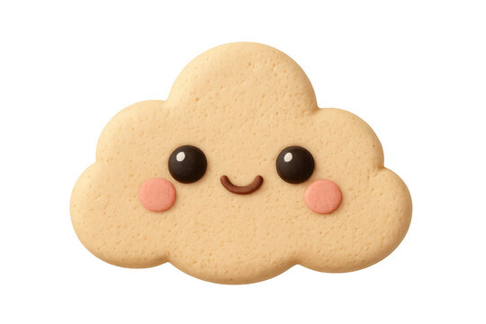 Smiling cloud cookie with cute face on transparent background