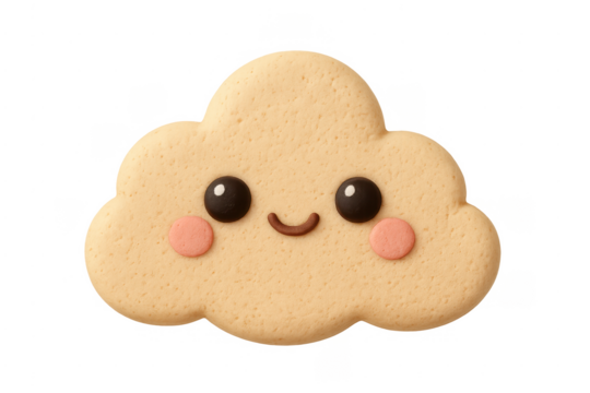 Smiling cloud cookie with cute face on transparent background