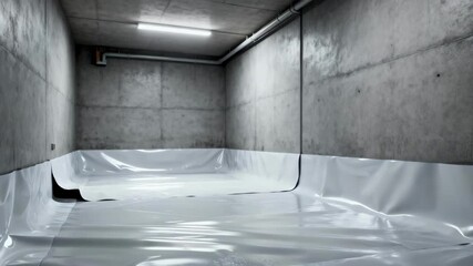 Scene of a climateproof basement with advanced waterproofing layers highlighting safety from damp and mold risks.