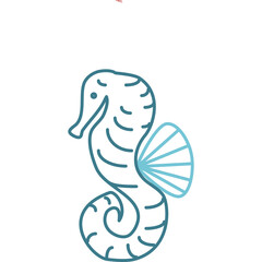 A Stylized Outline Drawing of a Seahorse with a Teal Blue Fan Tail Against a White Background