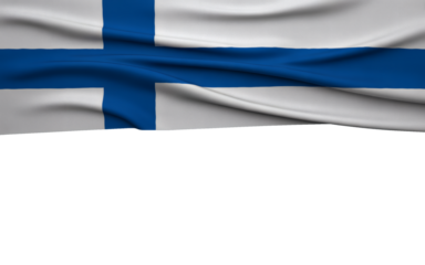 Finland's national flag waving subtly on top with copy space below, a powerful symbol of Finnish pride and identity, perfect for cultural or patriotic projects