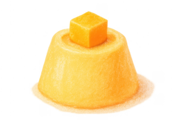 Mango pudding dessert with fruit cube on transparent background