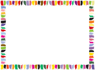 Colorful brush shapes frame on white background, vector illustration