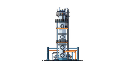 Vector illustration of an industrial distillation column, a key component for separation processes in chemical engineering and refinery technology