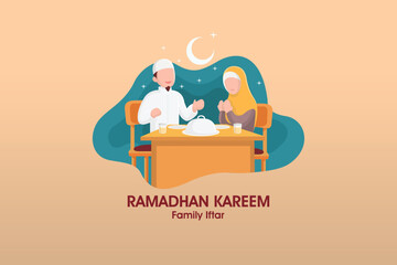 Ramadhan kareem family iftar vector illustration isolated. Best for Islamic Ramadhan Greeting Card