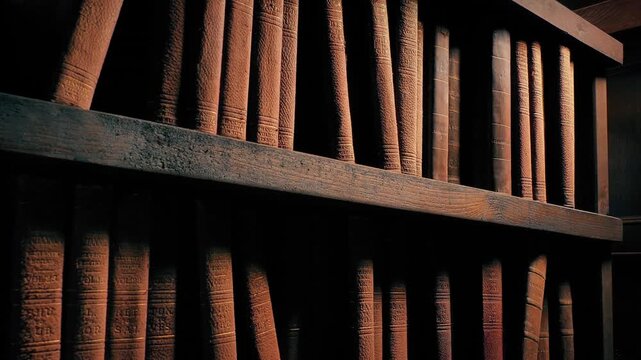 Old Books On Shelves Moving Shot

