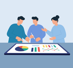 Team Analyzing Data Charts in Collaborative Meeting, Collaboration, Data Visualization, Business Analysis, Teamwork, Strategy Planning