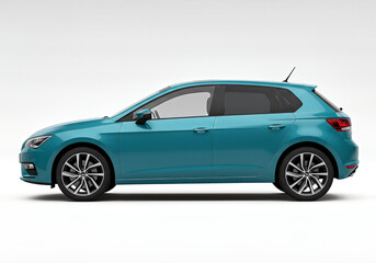 Stylish and Modern Hatchback Vehicle in Teal Blue Isolated on a White Background in Studio