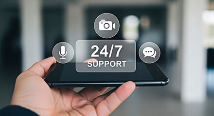 24/7 Support Service with phone concept for communication concept.