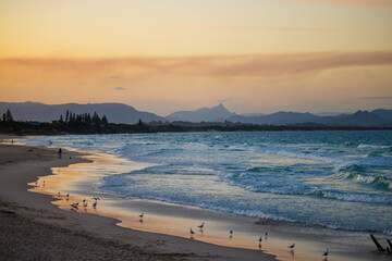 Sunset beach views across Belongil Beach in Byron Bay, northern New South Wales, Eastern Australia