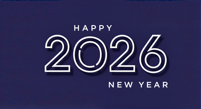 Elegant 2026 New Year Celebration Design with Minimalist White Numbers on a Deep Blue Backdrop, conveying a modern and stylish aesthetic.