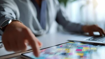 Professional adjusting flexible schedule on digital calendar highlighting dynamic hybrid work policies promoting worklife balance.