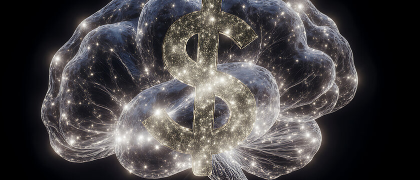  crystalline structure resembling a brain or neural network overlaid with digital circuit lines 