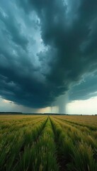 Ominous Storm Clouds Gathering Over Vast Grassland, Impending Downpour, Dramatic Weather Scene