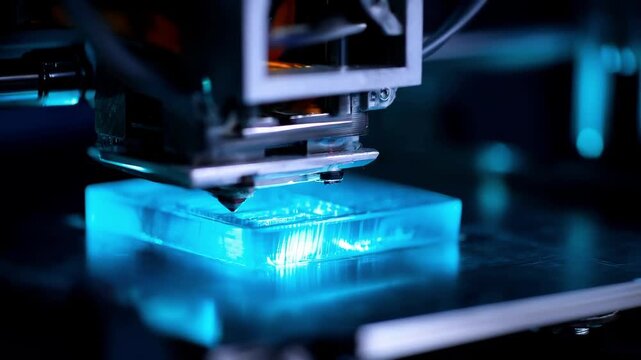 Footage of a 3D resin printer curing translucent resin layers under UV light highlighting the precision in creating intricate miniature models.