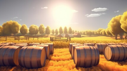 Obraz premium A field of grain with a sun in the sky