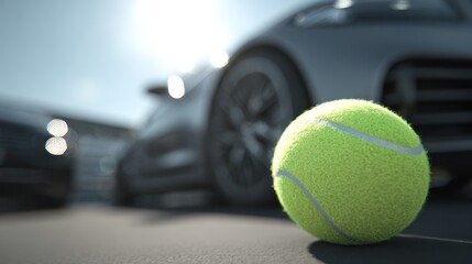 Tennis ball and luxury cars, lifestyle contrasts in sports and transportation