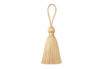 Beige ornamental tassel with loop handle on transparent background