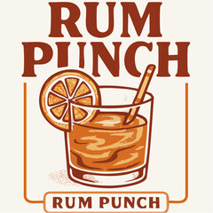 tropical rum punch illustration vintage glass citrus swirl warm sepia cocktail poster