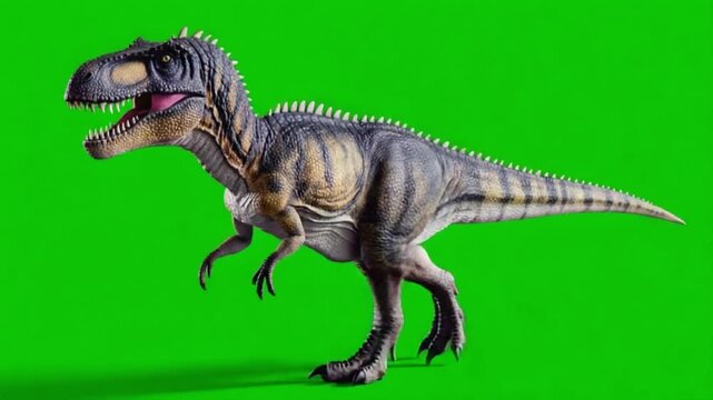 Giganotosaurus dinosaur standing on a green screen background in a full shot studio render dinosaur green screen video